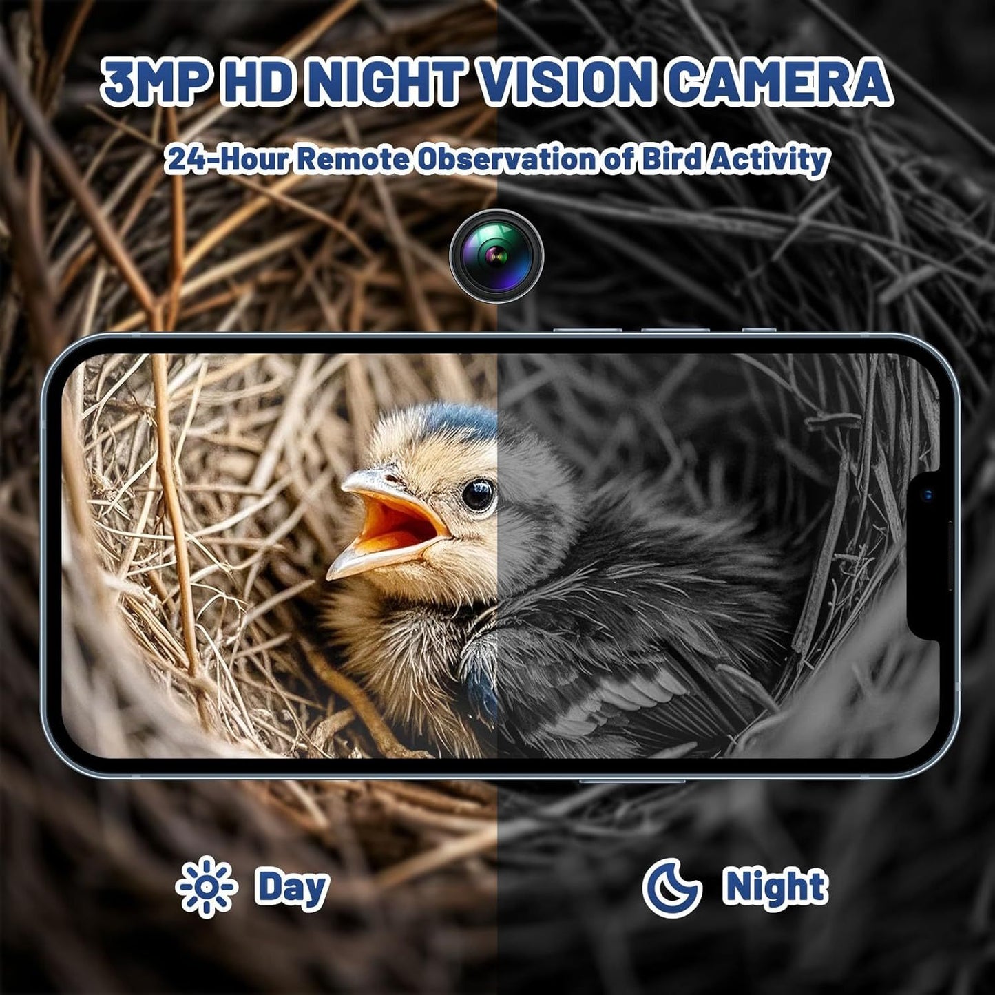 Smart Bird House, Bird Feeder With Camera - Ai Bird Species Identification, 3MP HD Photos, Inside 2.4G-Wi-Fi,1.5In Focus, Blue