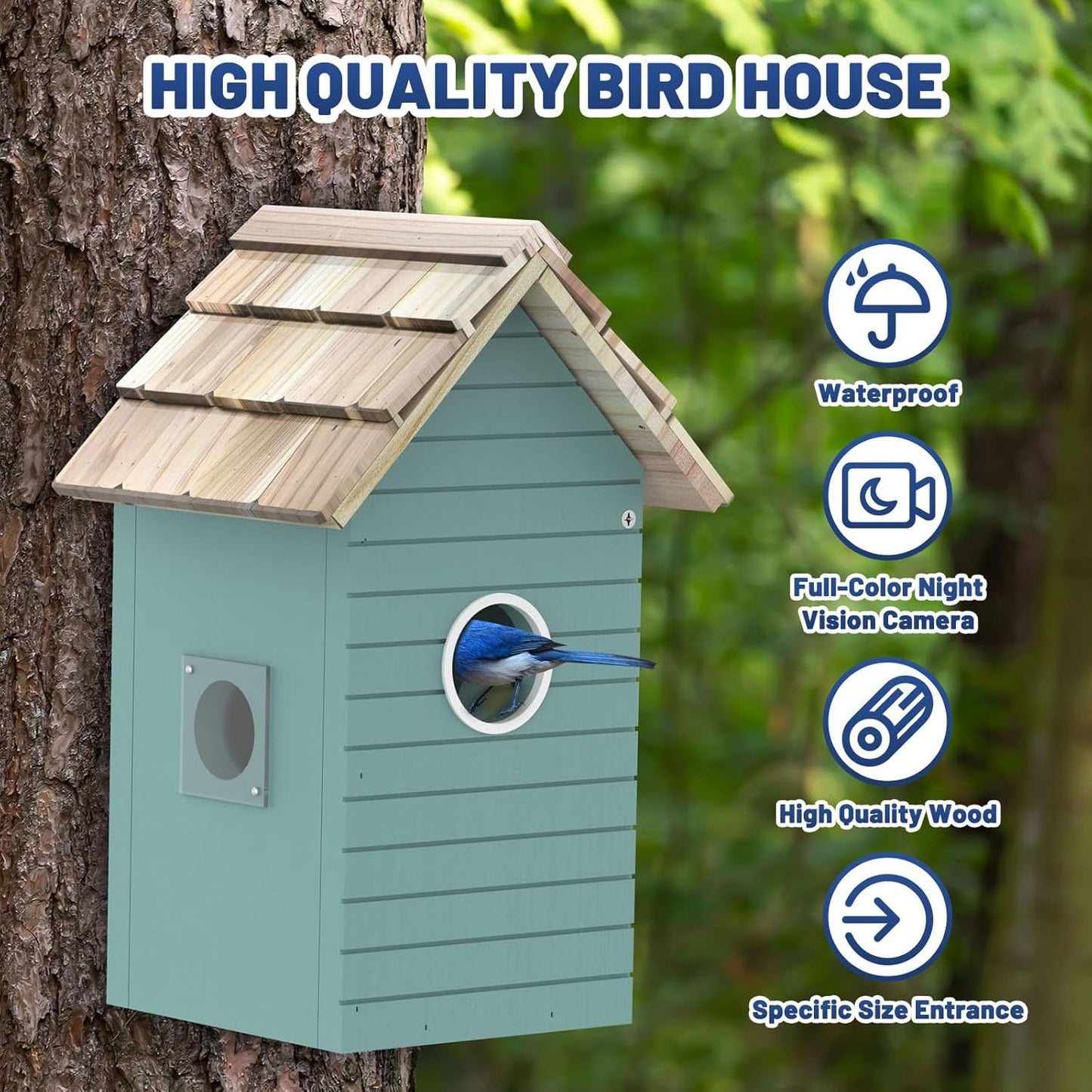 Smart Bird House, Bird Feeder With Camera - Ai Bird Species Identification, 3MP HD Photos, Inside 2.4G-Wi-Fi,1.5In Focus, Blue