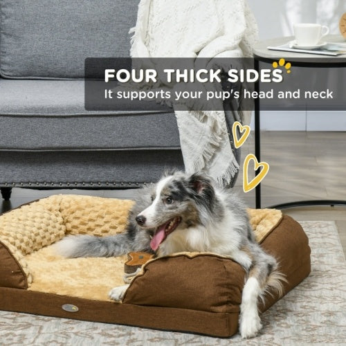 PawHut Dog Bed Pet Mattress With Removable Cover, Anti-Slip Bottom, For Medium Dogs, 90L X 69W X 21Hcm - Brown