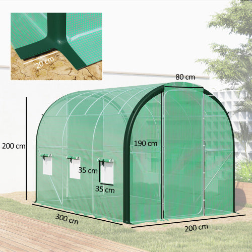Outsunny 3 X 2m Polytunnel Greenhouse, With Windows And Doors - Green