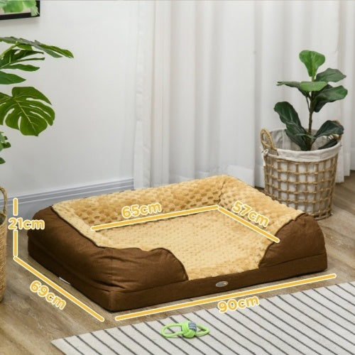 PawHut Dog Bed Pet Mattress With Removable Cover, Anti-Slip Bottom, For Medium Dogs, 90L X 69W X 21Hcm - Brown