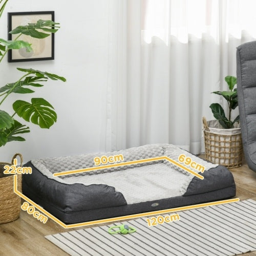 PawHut Calming Dog Bed Pet Mattress With Removable Cover, Anti-Slip Bottom, For Large Dogs, 120L X 80W X 22Hcm - Charcoal Grey