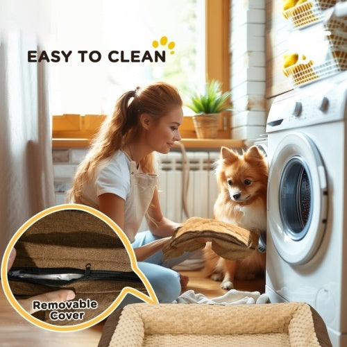 PawHut Dog Bed Pet Mattress With Removable Cover, Anti-Slip Bottom, For Medium Dogs, 90L X 69W X 21Hcm - Brown